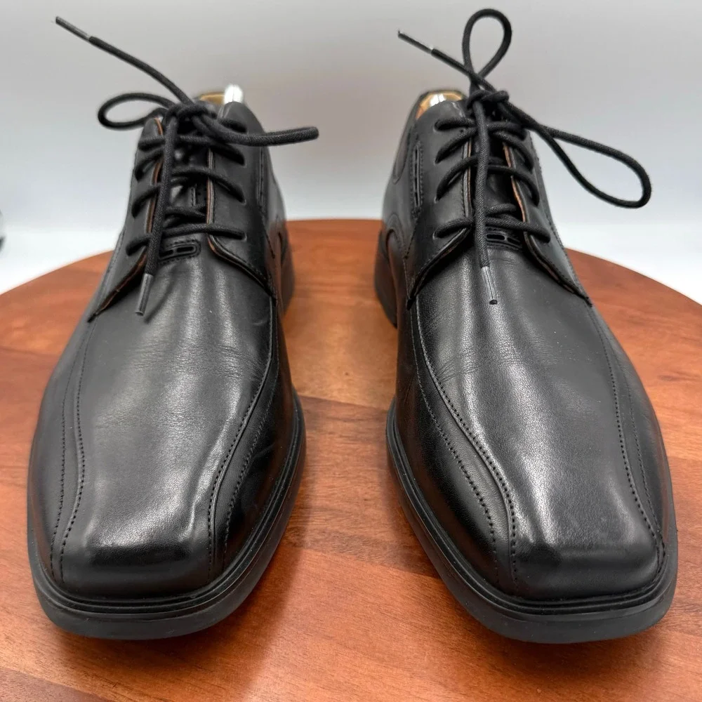 Clarks Unstructured Kenneth Black Leather Bicycle Toe Lace Up Oxford‎ Shoes M11